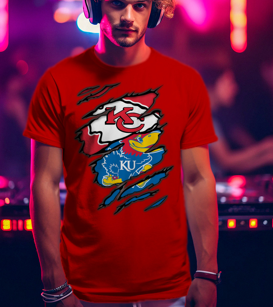 Kansas City Chiefs KC Jayhawks KU Logo Mashup T-Shirt