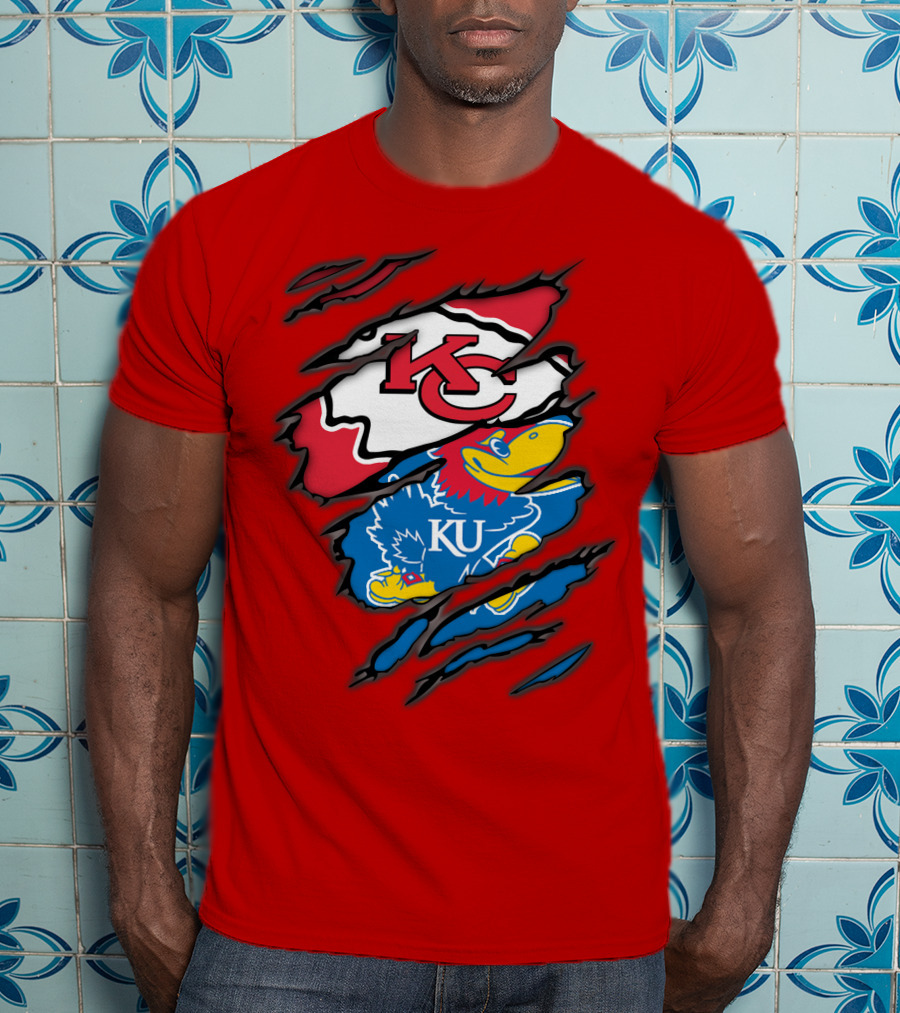 Kansas City Chiefs KC Jayhawks KU Logo Mashup T-Shirt