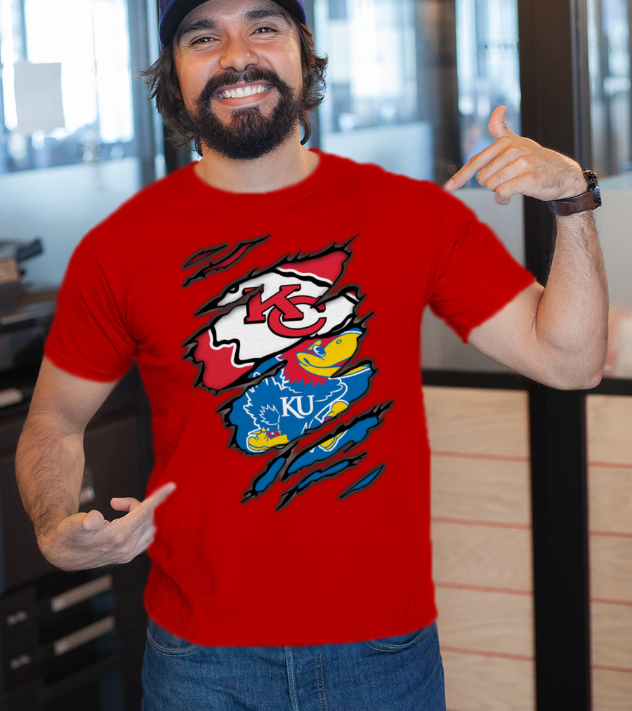 Kansas City Chiefs KC Jayhawks KU Logo Mashup T-Shirt