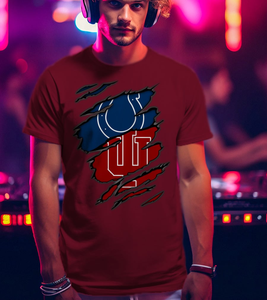 Colts Hoosiers Blue Horseshoe Red Interlocking IU T-Shirt