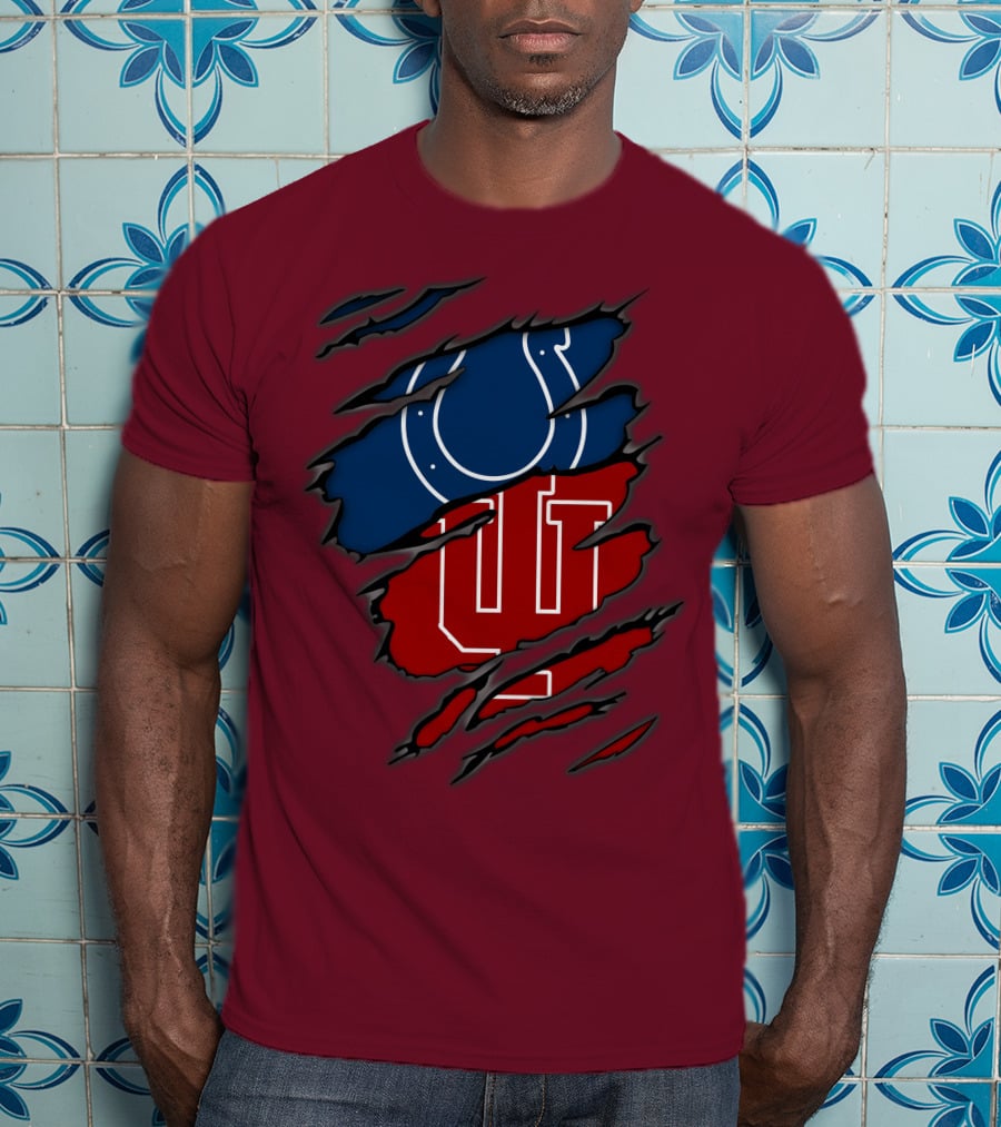 Colts Hoosiers Blue Horseshoe Red Interlocking IU T-Shirt