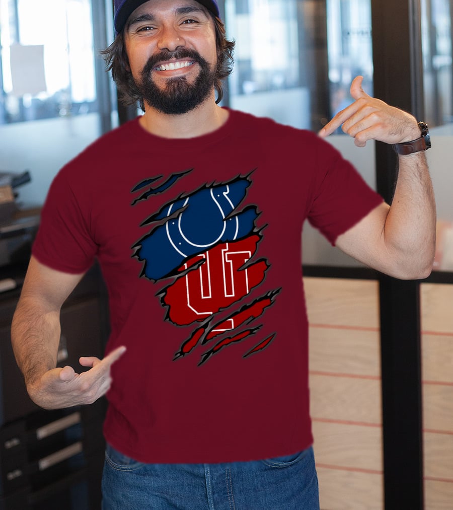 Colts Hoosiers Blue Horseshoe Red Interlocking IU T-Shirt