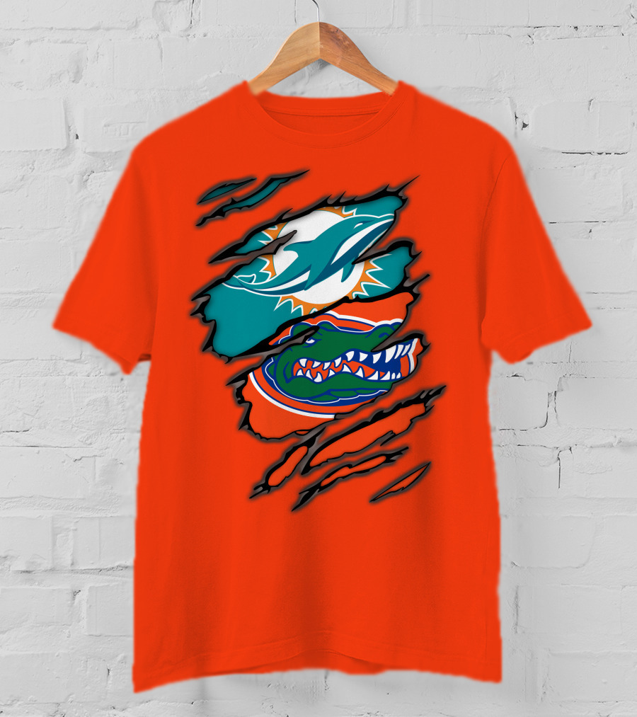 Miami Dolphins Florida Gators Logo Rip T-Shirt