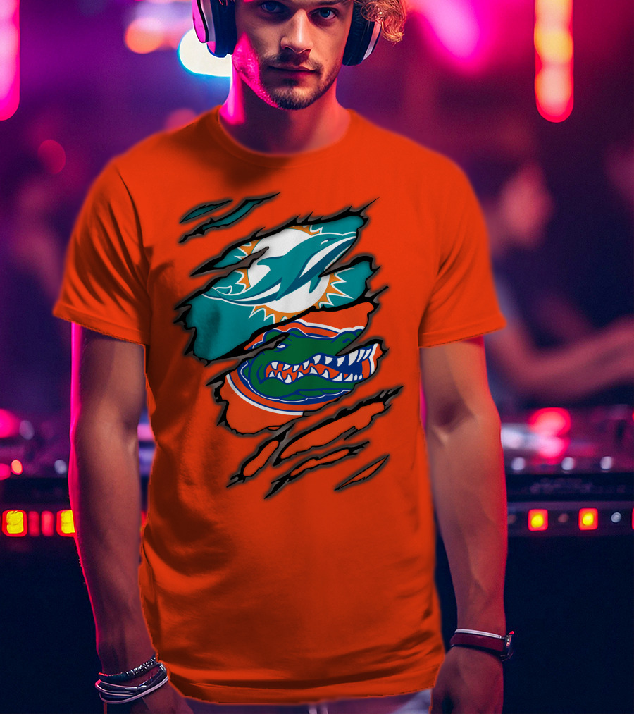 Miami Dolphins Florida Gators Logo Rip T-Shirt