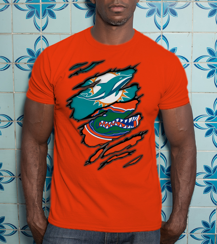Miami Dolphins Florida Gators Logo Rip T-Shirt