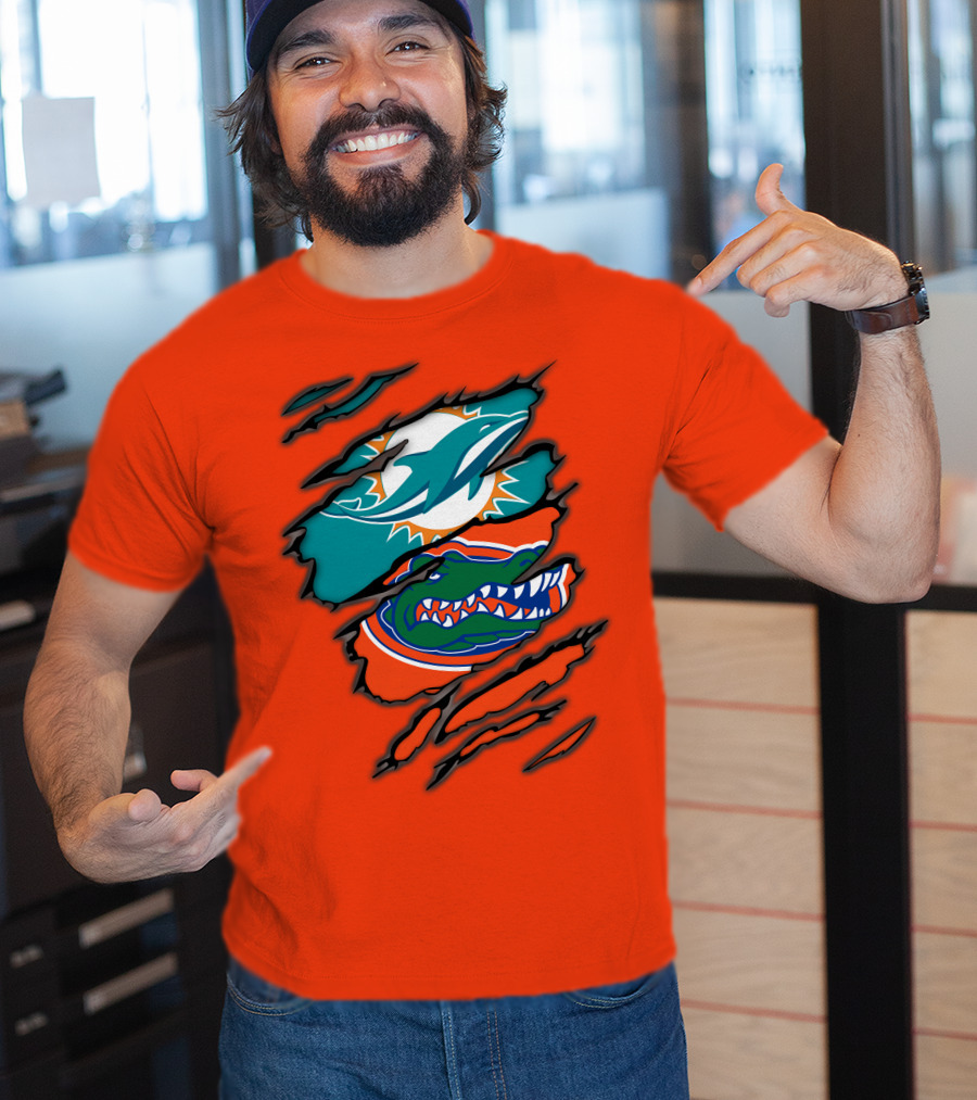 Miami Dolphins Florida Gators Logo Rip T-Shirt