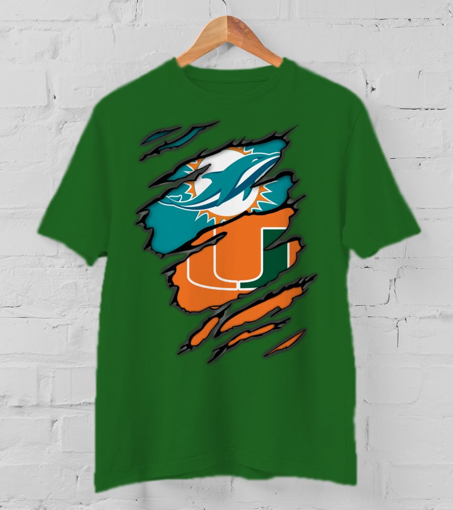 Miami Dolphins Miami Hurricanes Logo Blend T-Shirt