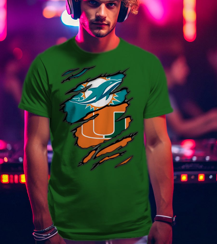 Miami Dolphins Miami Hurricanes Logo Blend T-Shirt