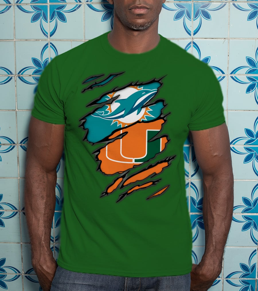 Miami Dolphins Miami Hurricanes Logo Blend T-Shirt