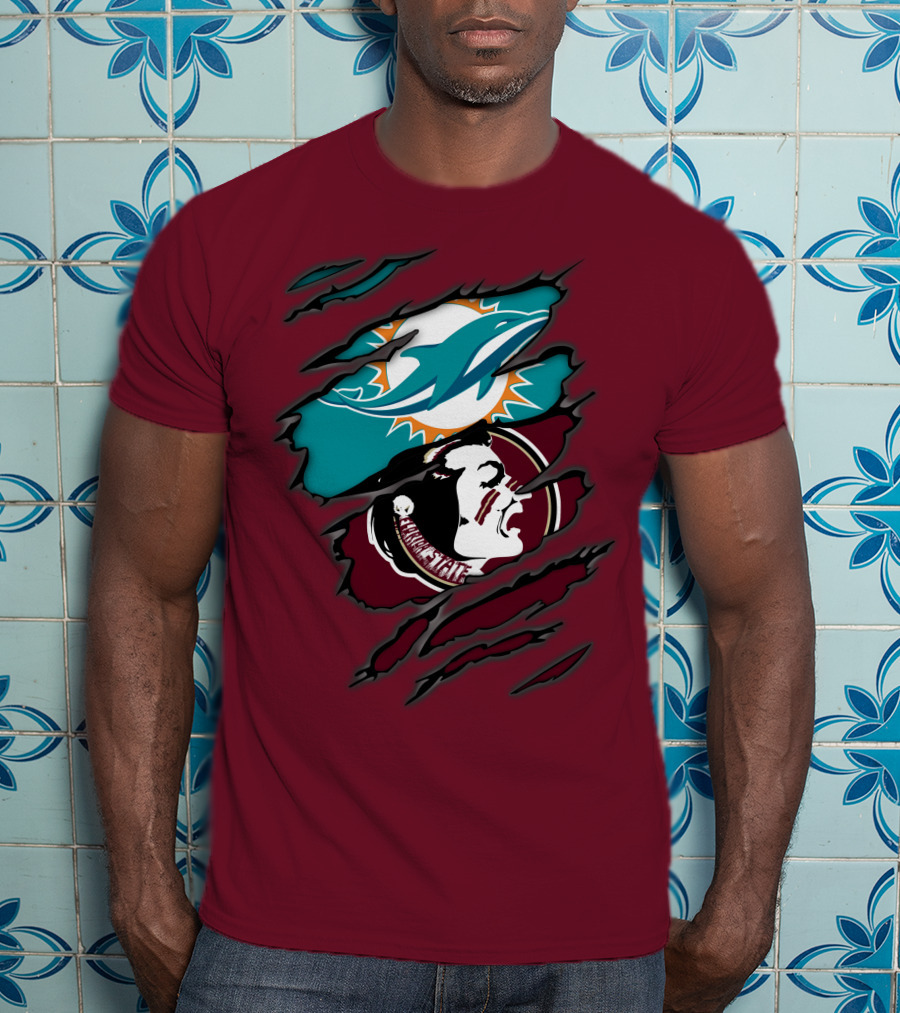 Miami Dolphins Florida State Seminoles Logo Mashup T-Shirt