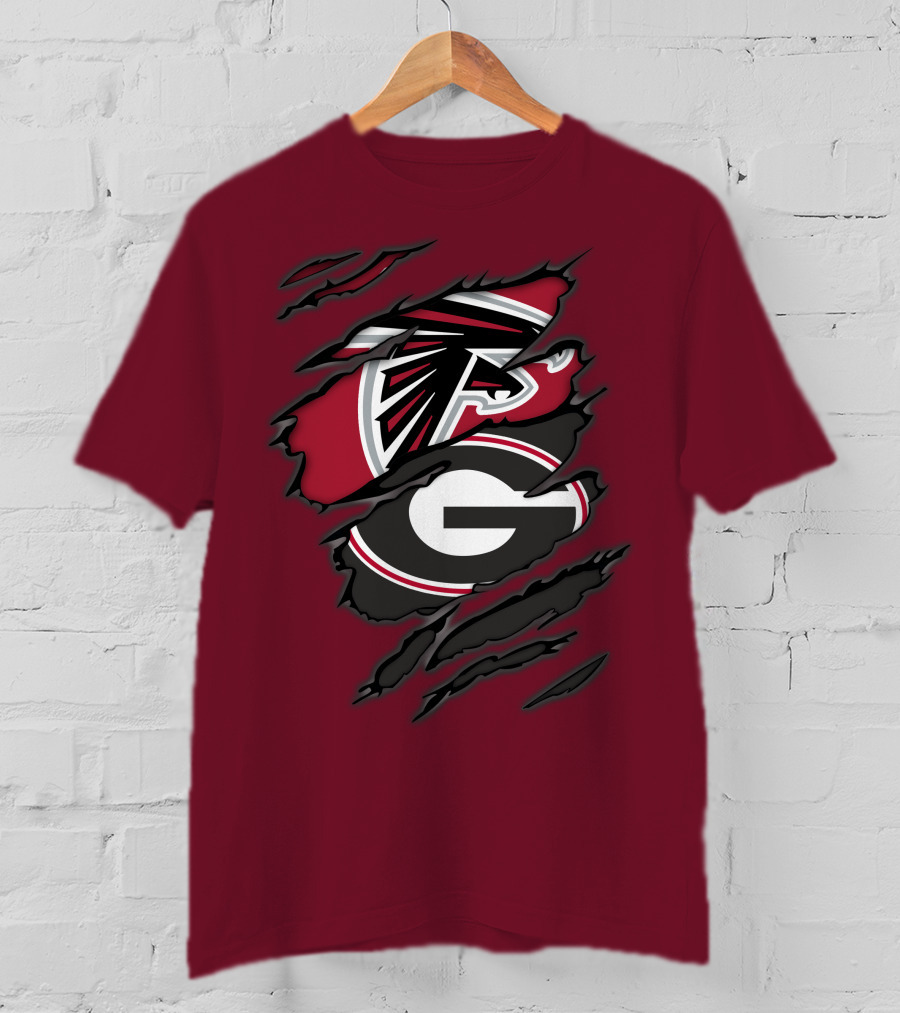 Atlanta Falcons Georgia Bulldogs Claw Marks Logo Combo T-Shirt