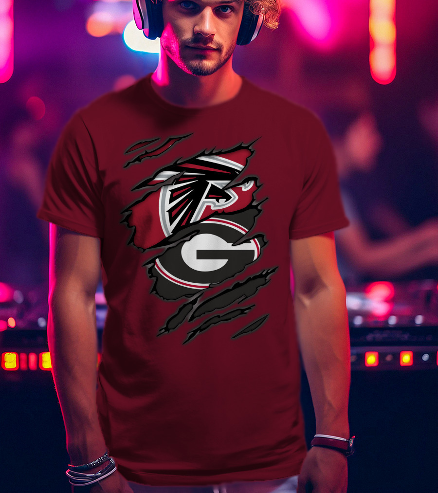 Atlanta Falcons Georgia Bulldogs Claw Marks Logo Combo T-Shirt