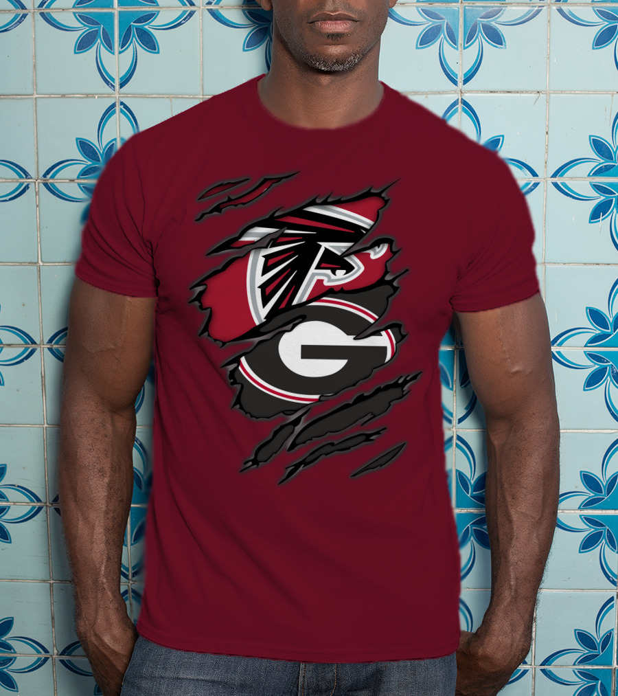 Atlanta Falcons Georgia Bulldogs Claw Marks Logo Combo T-Shirt