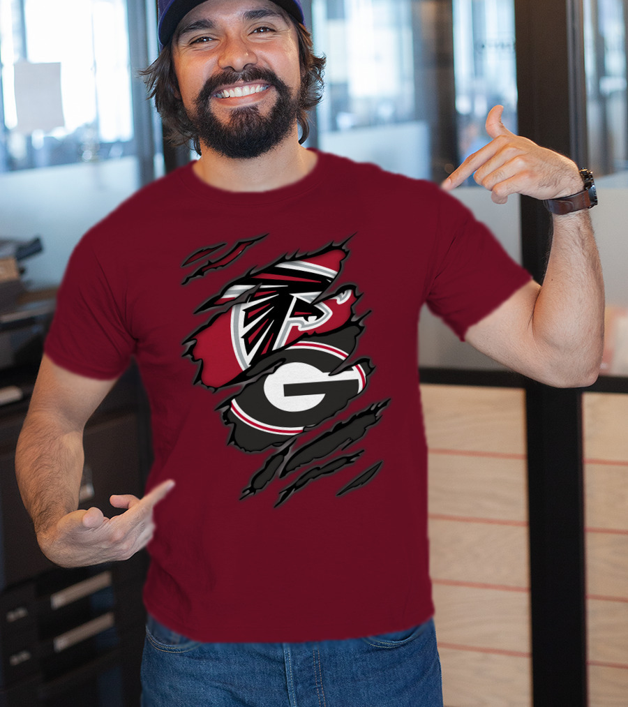 Atlanta Falcons Georgia Bulldogs Claw Marks Logo Combo T-Shirt