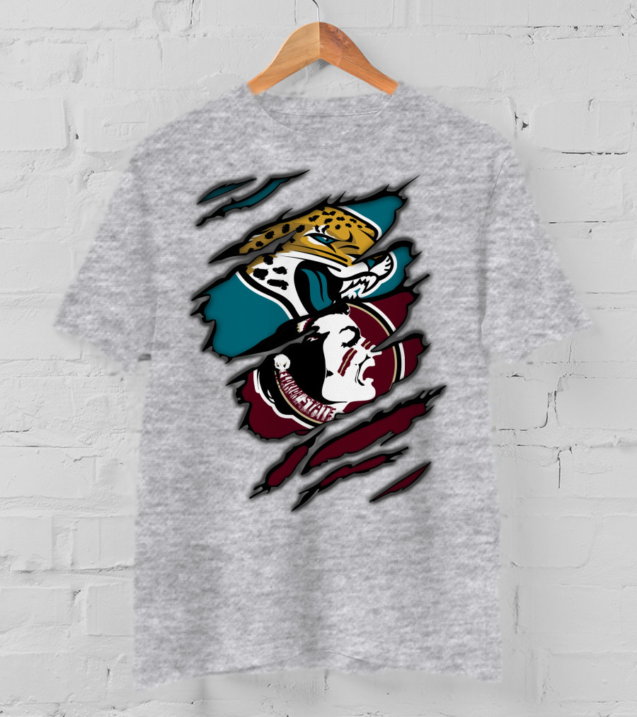 Jacksonville Jaguars And Florida State Seminoles Logo Crossover T-Shirt