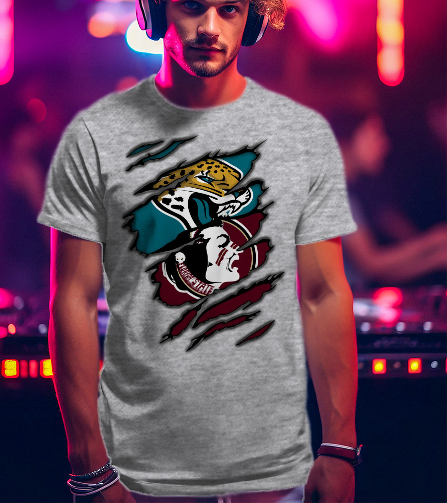 Jacksonville Jaguars And Florida State Seminoles Logo Crossover T-Shirt