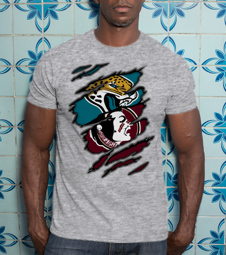 Jacksonville Jaguars And Florida State Seminoles Logo Crossover T-Shirt