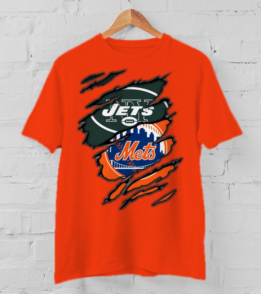 Jets Mets Nfl Mlb Ripped Logo Fusion T-Shirt