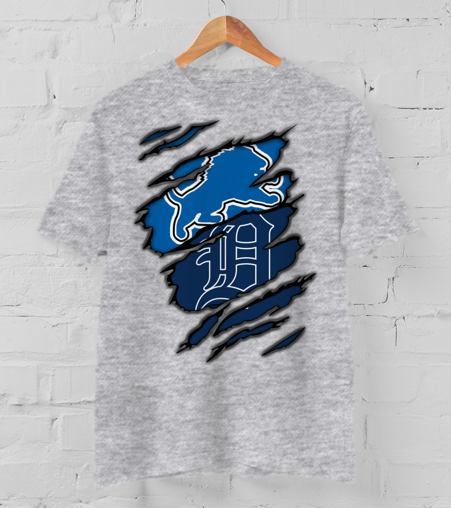 Detroit Lions Tigers Blue Claw Marks T-Shirt