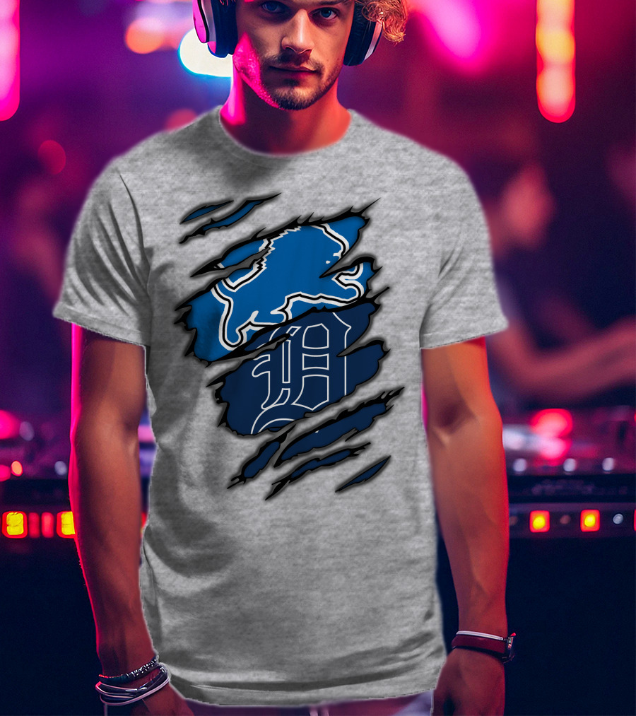 Detroit Lions Tigers Blue Claw Marks T-Shirt