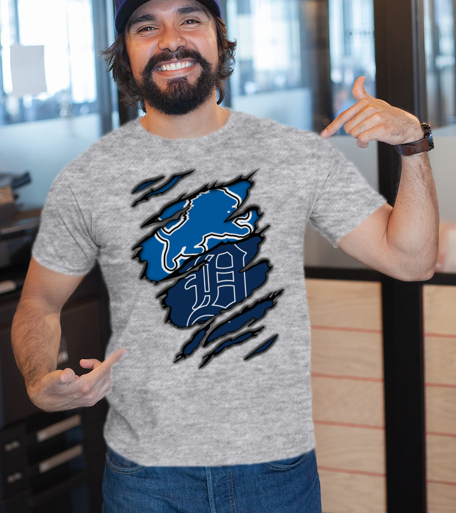 Detroit Lions Tigers Blue Claw Marks T-Shirt