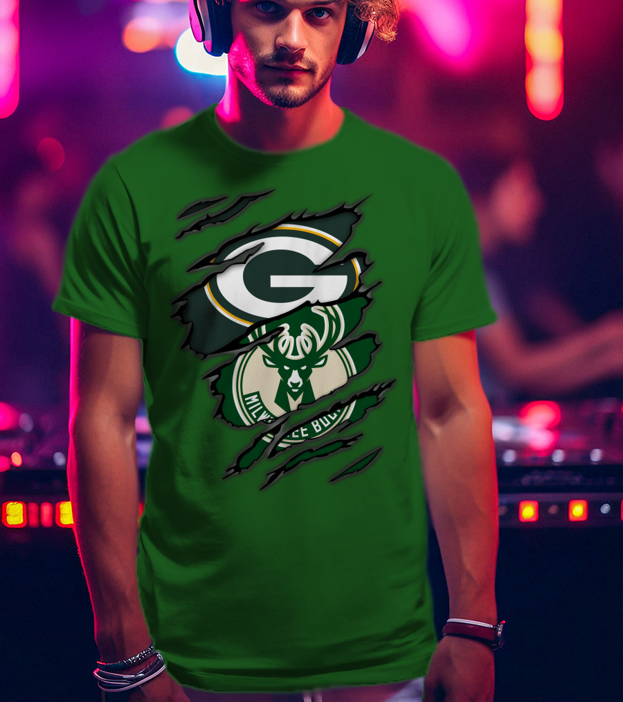 Green Bay Packers Milwaukee Bucks Crossover T-Shirt