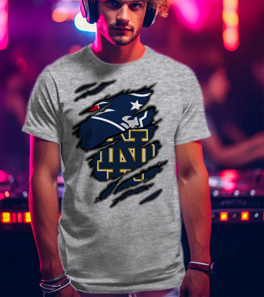 New England Patriots Notre Dame Fighting Irish Logo Mashup T-Shirt