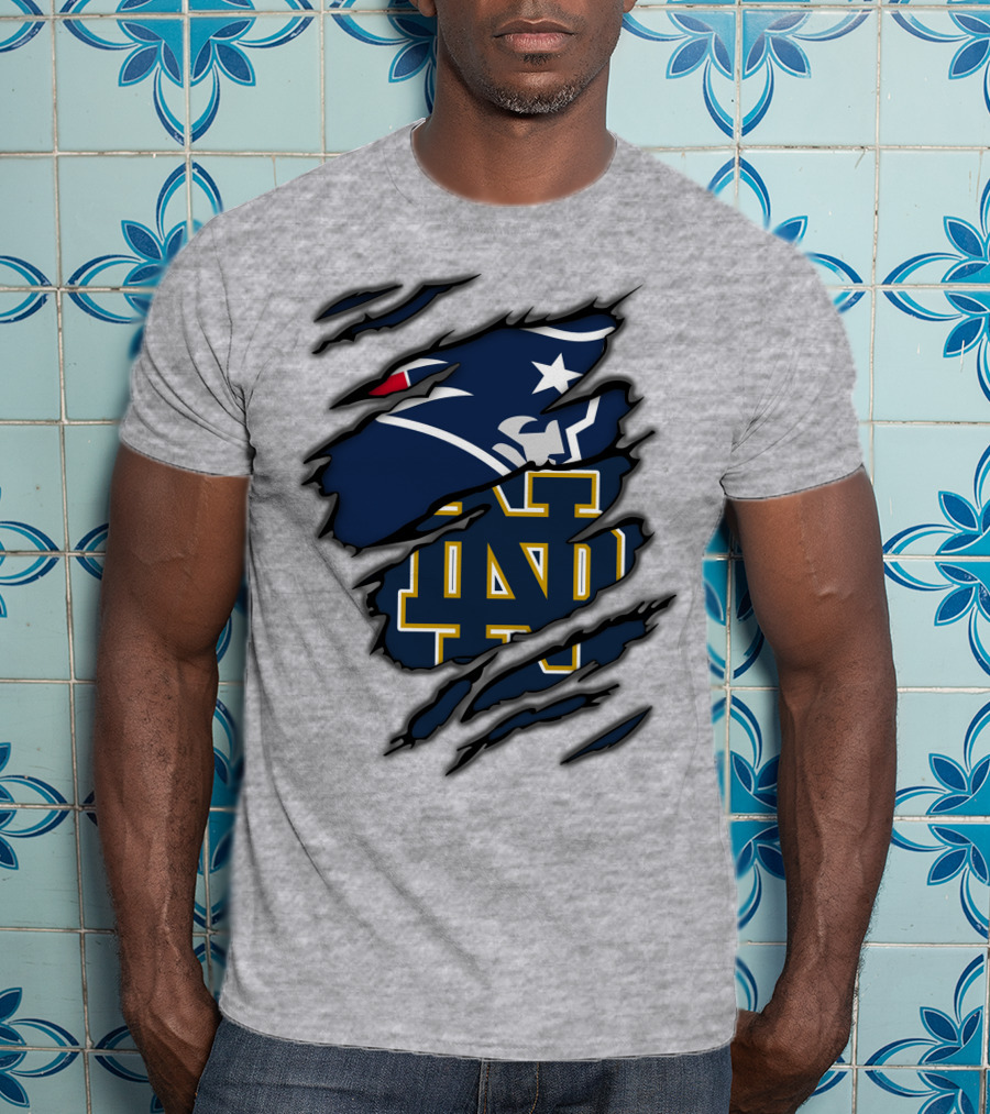New England Patriots Notre Dame Fighting Irish Logo Mashup T-Shirt