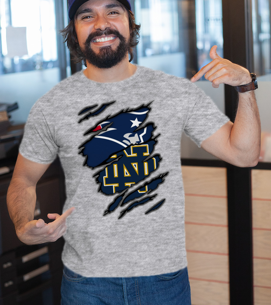 New England Patriots Notre Dame Fighting Irish Logo Mashup T-Shirt