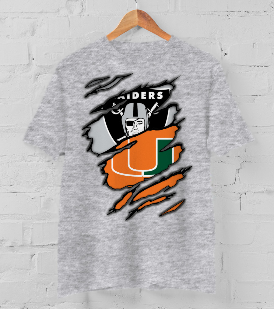 Raiders And Miami Hurricanes Split T-Shirt