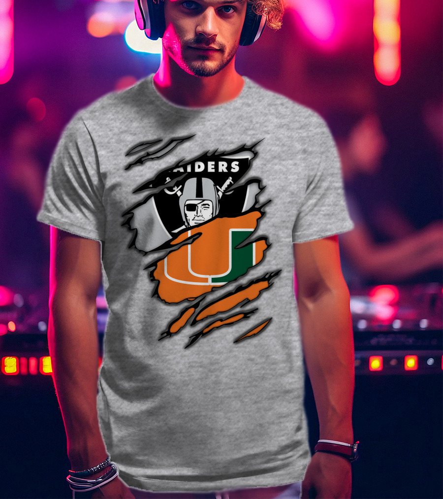 Raiders And Miami Hurricanes Split T-Shirt