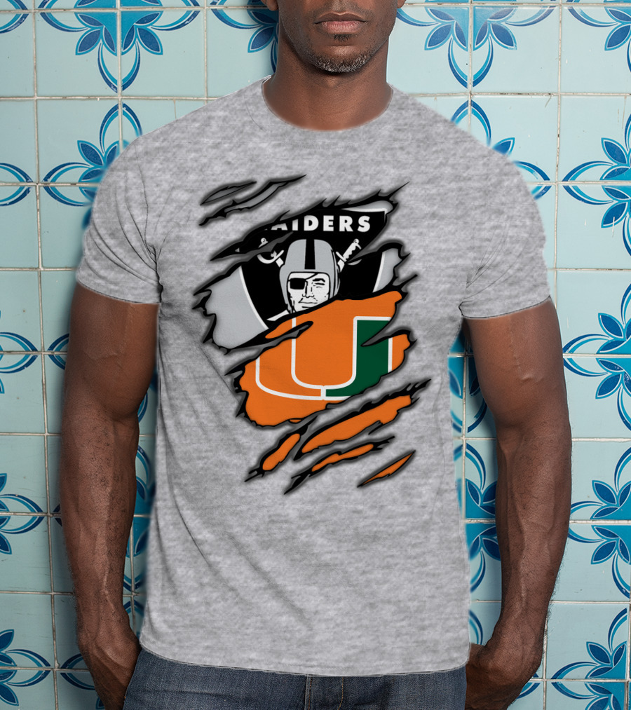 Raiders And Miami Hurricanes Split T-Shirt
