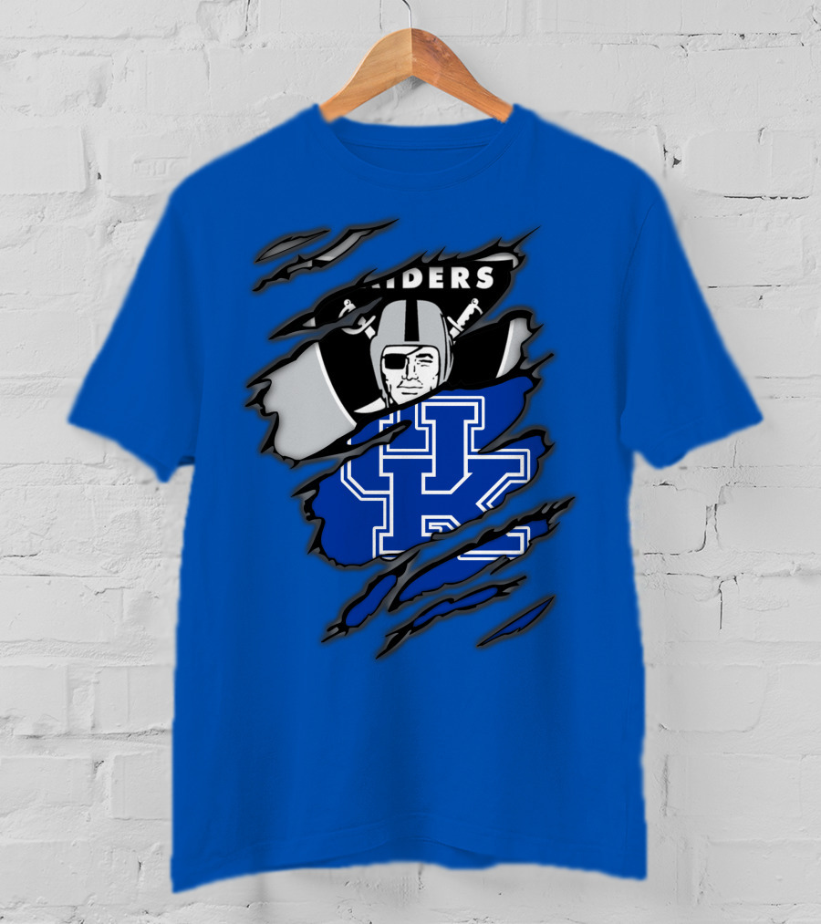 Raiders Kentucky Interlocking Design With Raider And UK Symbols T-Shirt