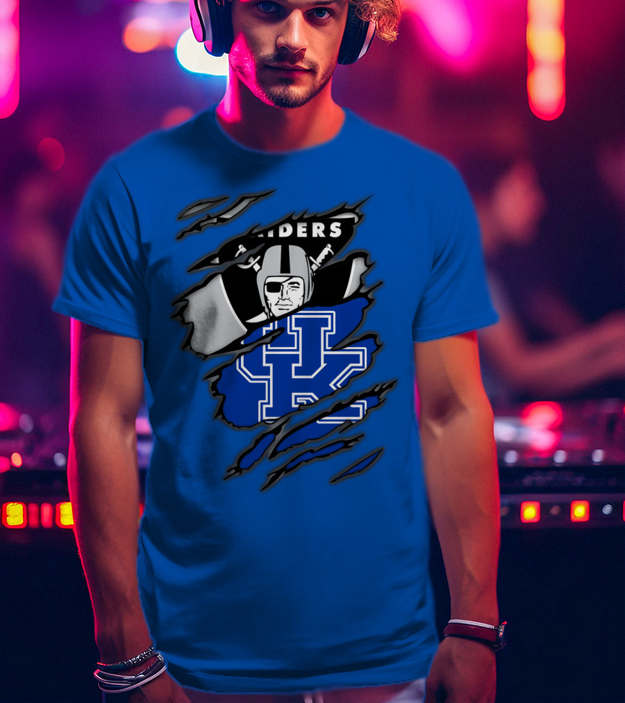 Raiders Kentucky Interlocking Design With Raider And UK Symbols T-Shirt