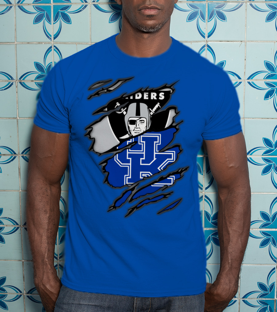 Raiders Kentucky Interlocking Design With Raider And UK Symbols T-Shirt