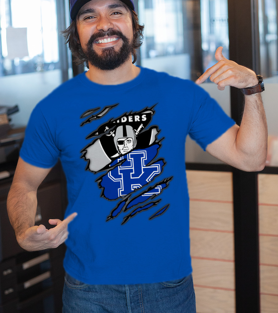 Raiders Kentucky Interlocking Design With Raider And UK Symbols T-Shirt