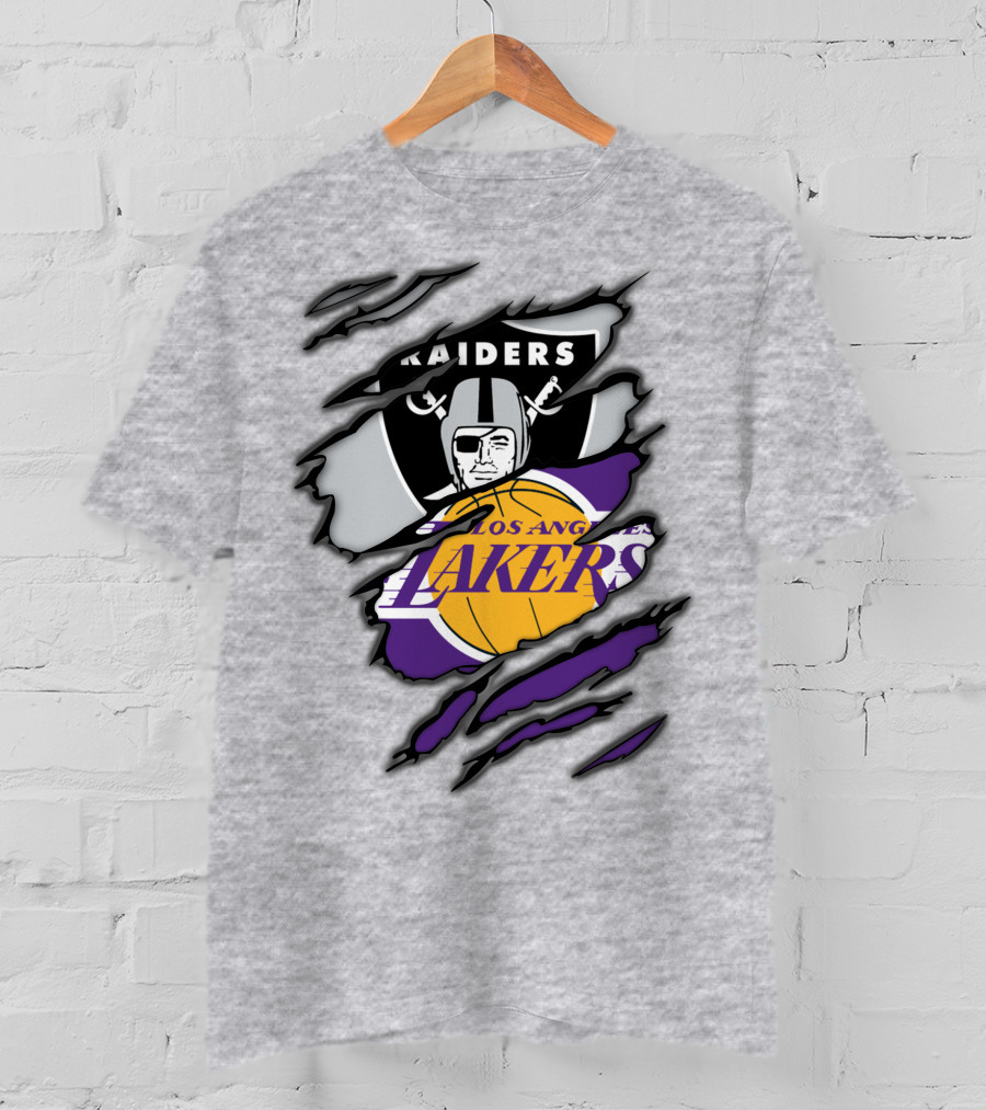 Raiders Los Angeles Lakers Basketball Football Fan Mashup T-Shirt