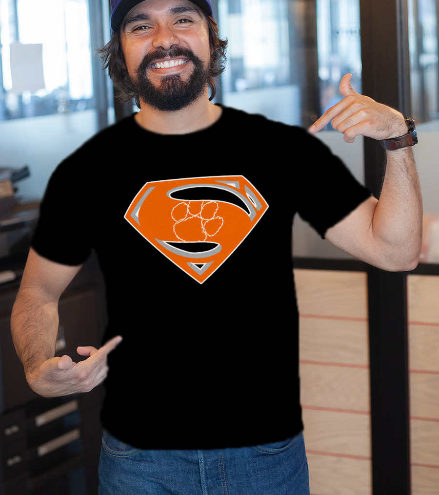 Superman Logo With Clemson Tigers Paw T-Shirt