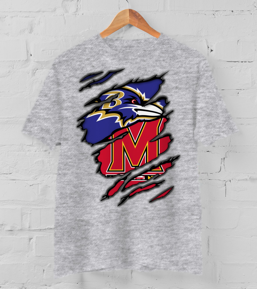 Ravens Maryland Logo With Baltimore And University Of Maryland Elements T-Shirt