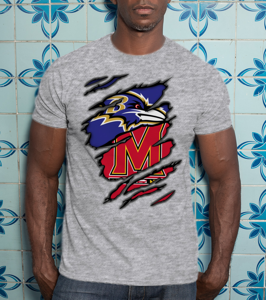 Ravens Maryland Logo With Baltimore And University Of Maryland Elements T-Shirt
