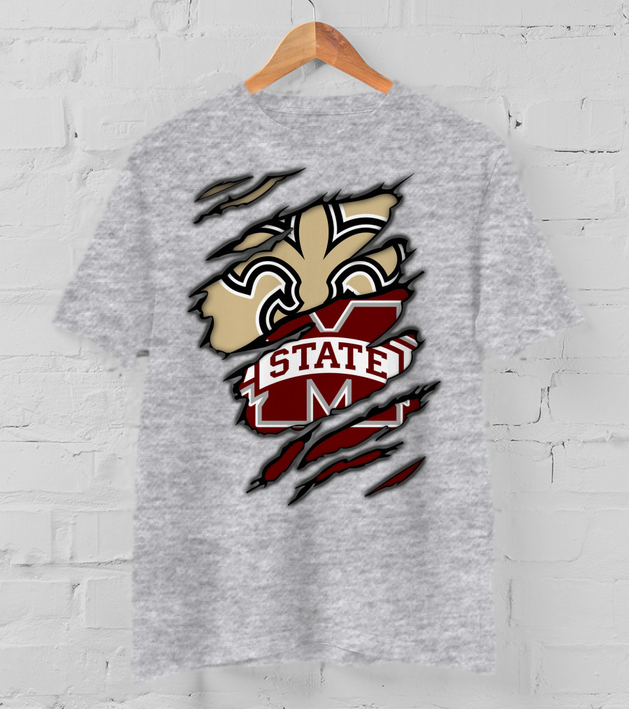 Saints Mississippi State Bulldogs Fleur-de-Lis Logo Combo T-Shirt