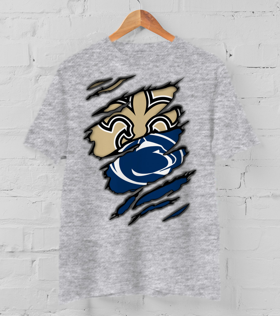 Saints Penn State Logo Combination Torn Effect T-Shirt