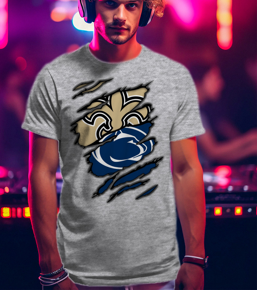 Saints Penn State Logo Combination Torn Effect T-Shirt