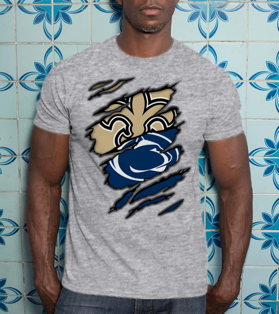 Saints Penn State Logo Combination Torn Effect T-Shirt