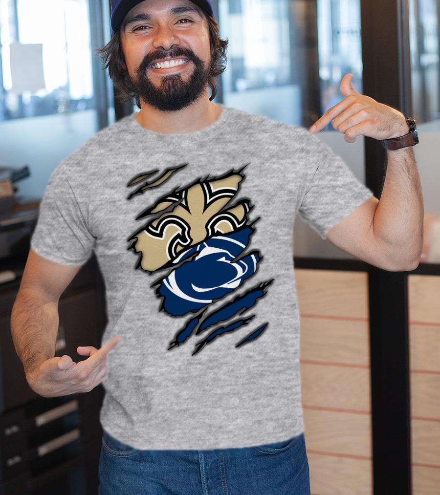 Saints Penn State Logo Combination Torn Effect T-Shirt