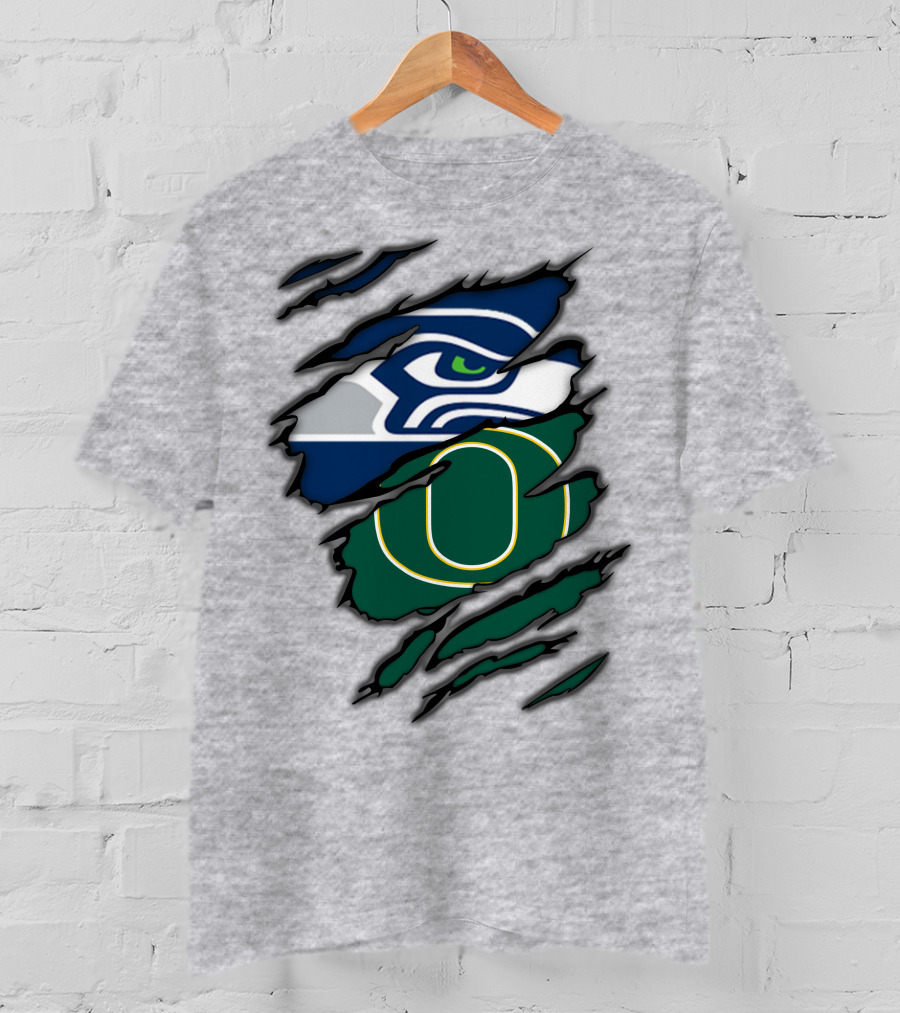Seahawks Ducks Claw Style Logo Rip Combination T-Shirt