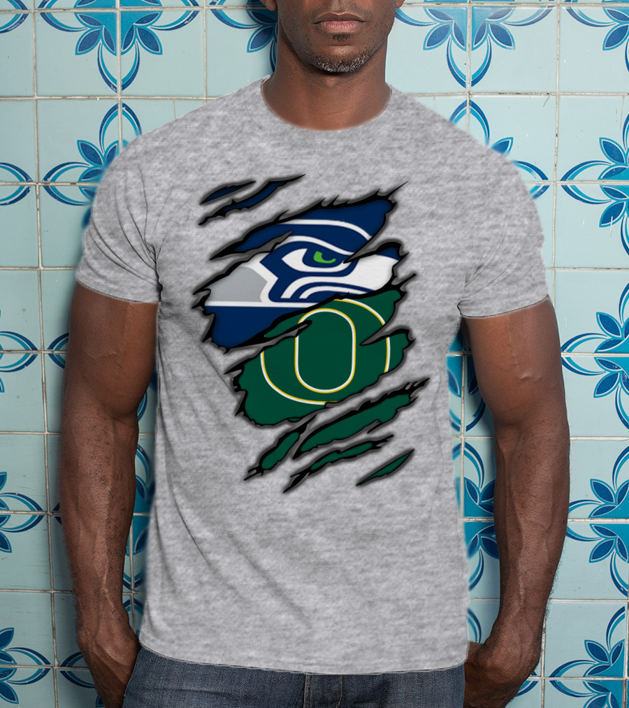 Seahawks Ducks Claw Style Logo Rip Combination T-Shirt