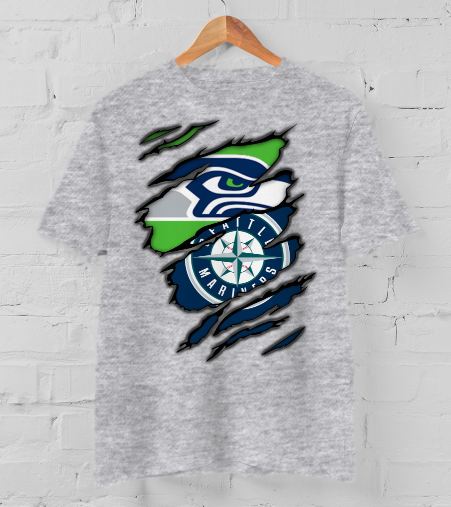 Seattle Seahawks Seattle Mariners Logo Fusion T-Shirt