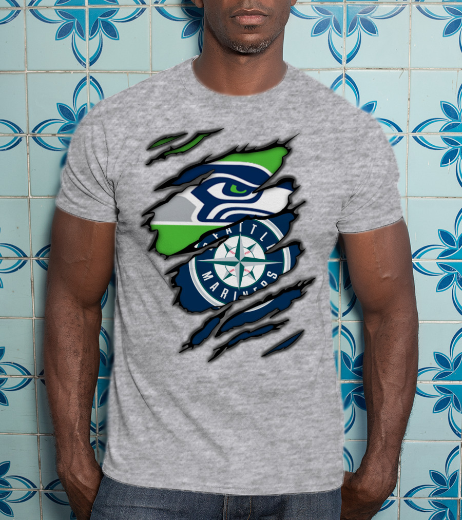 Seattle Seahawks Seattle Mariners Logo Fusion T-Shirt