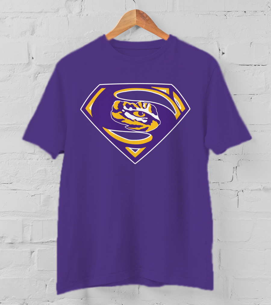 Superman LSU Tigers Logo Purple And Gold Tiger Eye T-Shirt